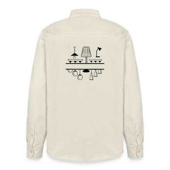 Beleuchtungslampenaussparung für eigenen Text - Relaxed Fit Unisex Organic Hemd von Stanley/Stella - Natur - Hinten - AI Model Male 178 light (178cm)