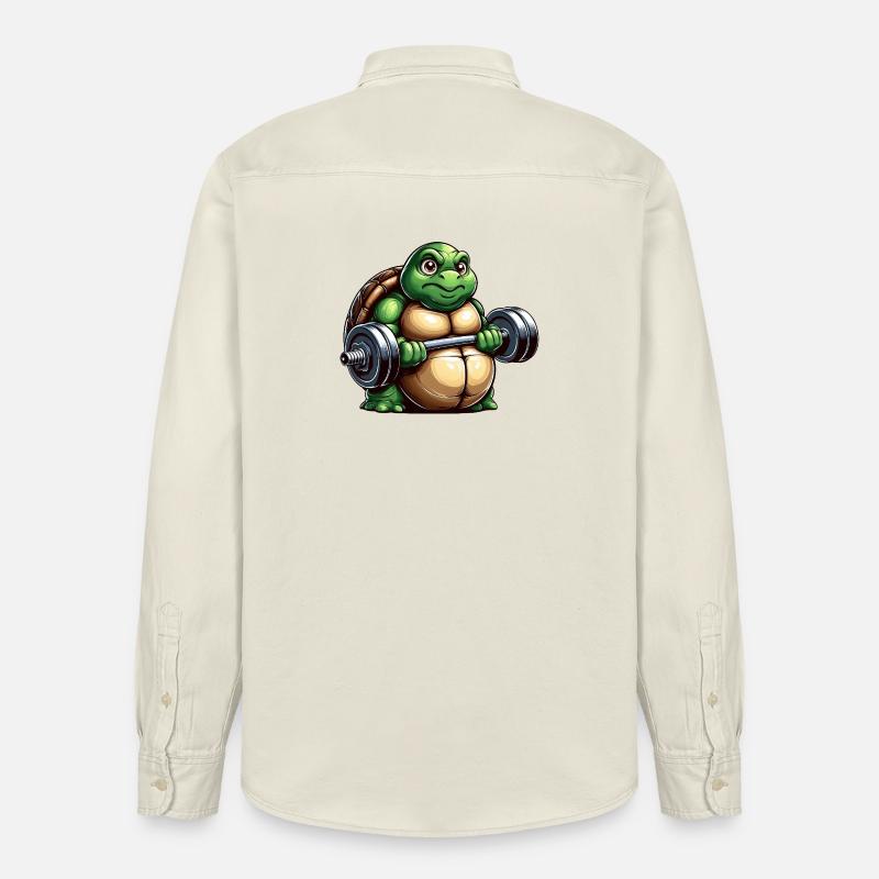 Grim Turtle Dumbbell Training Workout - Relaxed Fit Unisex Organic Shirt by Stanley/Stella - soft Ecru