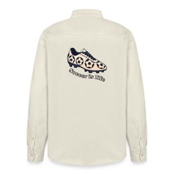 Fußball – Soccer ist Leben Design - Relaxed Fit Unisex Organic Hemd von Stanley/Stella - Natur - Hinten - AI Model Male 178 light (178cm)