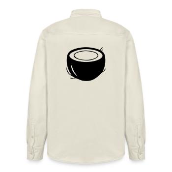 Kokosnuss-Silhouette – Tropical Paradise Design - Relaxed Fit Unisex Organic Hemd von Stanley/Stella - Natur - Hinten - AI Model Male 178 light (178cm)