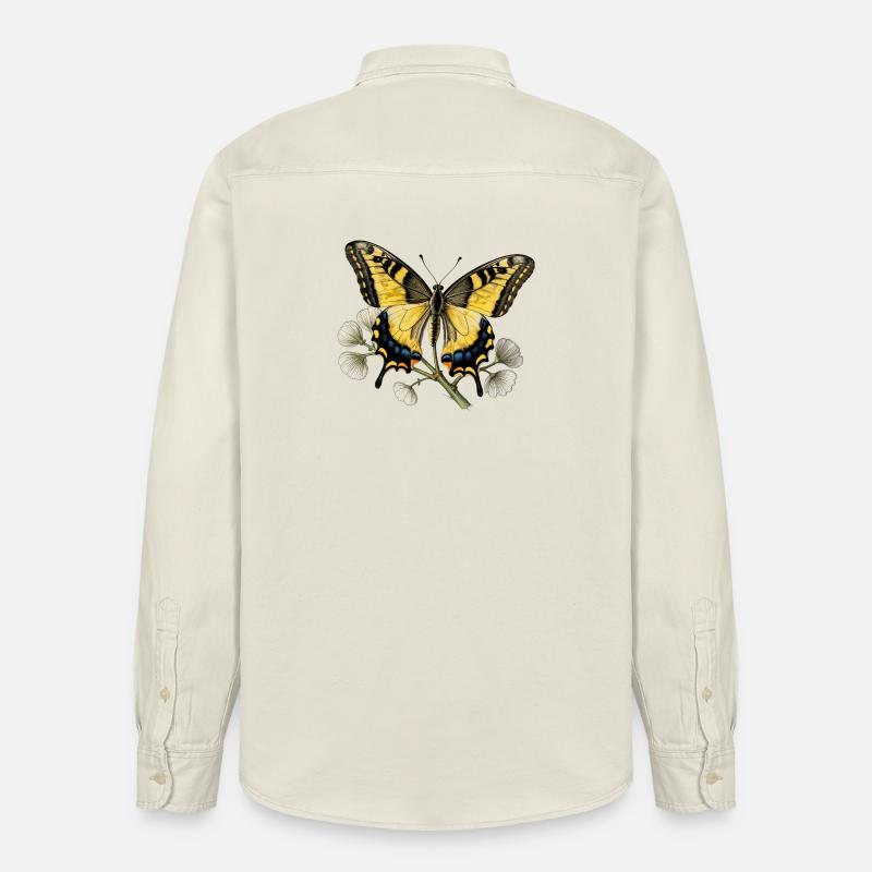 Papillon Machaon - gravure dessin - Chemise unisexe coupe décontractée bio Stanley/Stella - écru doux