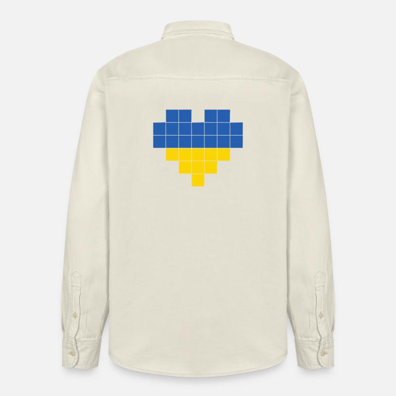 Pixel Heart Drapeau de l’Ukraine - Chemise unisexe coupe décontractée bio Stanley/Stella - écru doux