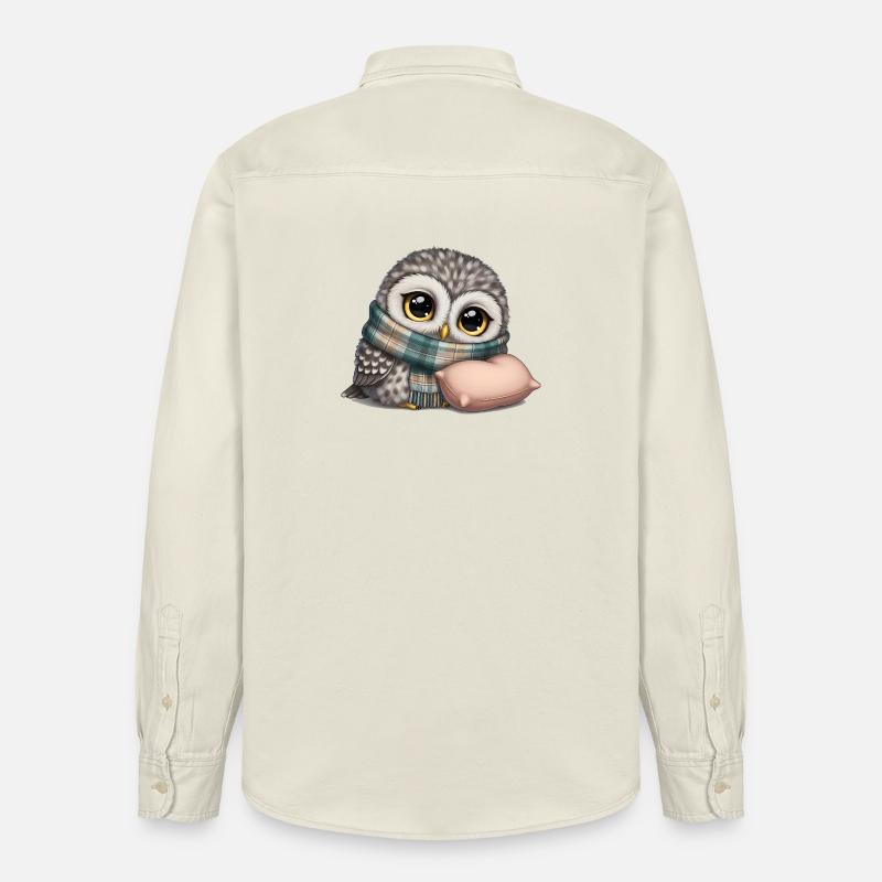 Hibou avec écharpe et oreiller - Chemise unisexe coupe décontractée bio Stanley/Stella - écru doux