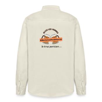 Allez_les_verres_hashtag_adoption_animale - Relaxed Fit Unisex Organic Shirt by Stanley/Stella - soft Ecru - Back - AI Model Male 178 light (178cm)
