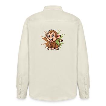 Cheerful Monkey Cartoon Paint Splash - Relaxed Fit Unisex Organic Shirt by Stanley/Stella - soft Ecru - Back - AI Model Male 178 light (178cm)