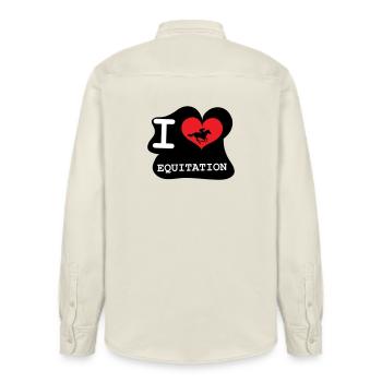 J'aime l'équitation : le logo des passionnés - Chemise unisexe coupe décontractée bio Stanley/Stella - écru doux - Dos - AI Model Male 178 light (178cm)