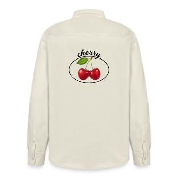 Cherry Duo Emblem - Relaxed Fit Unisex Organic Shirt by Stanley/Stella - soft Ecru - Back - AI Model Male 178 light (178cm)
