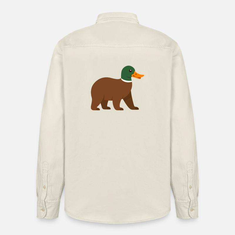 Le canard ours - il a du bec !  - Chemise unisexe coupe décontractée bio Stanley/Stella - écru doux