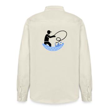 Angeln & Fischen | Petri Heil Hobby Logo - Relaxed Fit Unisex Organic Hemd von Stanley/Stella - Natur - Hinten - AI Model Male 178 light (178cm)