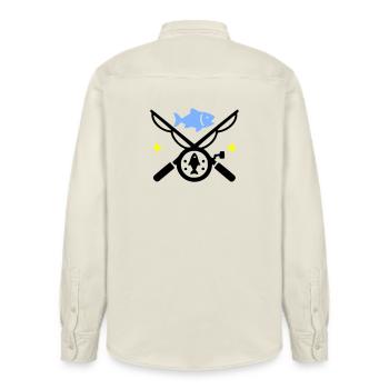 Angeln & Fischen | Petri Heil Hobby Logo - Relaxed Fit Unisex Organic Hemd von Stanley/Stella - Natur - Hinten - AI Model Male 178 light (178cm)
