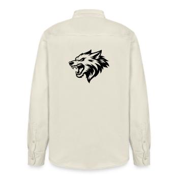 Wolf Head - Relaxed Fit Unisex Organic Shirt by Stanley/Stella - soft Ecru - Back - AI Model Male 178 light (178cm)