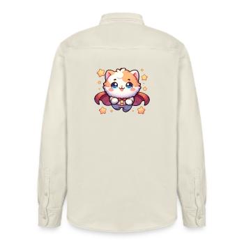 Helden Kätzchen Superheld Katze Super Mieze - Relaxed Fit Unisex Organic Hemd von Stanley/Stella - Natur - Hinten - AI Model Male 178 light (178cm)