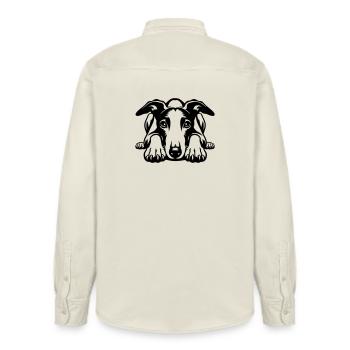 Whippet Kopf mit Pfoten - Relaxed Fit Unisex Organic Hemd von Stanley/Stella - Natur - Hinten - AI Model Male 178 light (178cm)