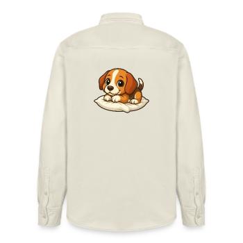 Cute Beagle Cartoon Lying Relaxing Cuddling - Relaxed Fit Unisex Organic Shirt by Stanley/Stella - soft Ecru - Back - AI Model Male 178 light (178cm)