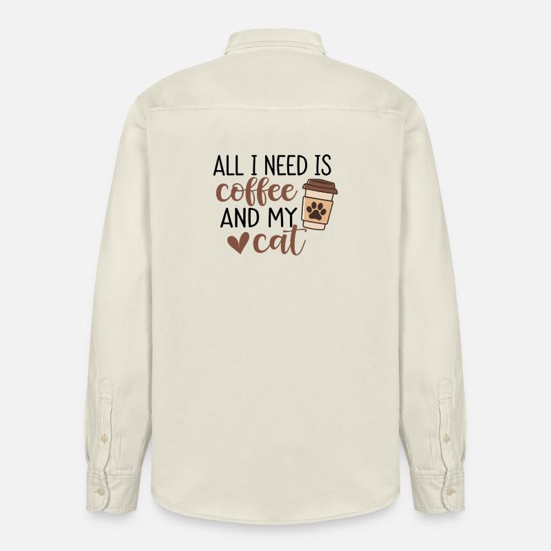 Tout ce dont j’ai besoin, c’est du café et mon chat - Chemise unisexe coupe décontractée bio Stanley/Stella - écru doux