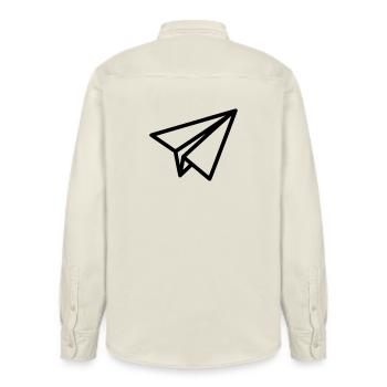 Papierflieger Flugzeug - Relaxed Fit Unisex Organic Hemd von Stanley/Stella - Natur - Hinten - AI Model Male 178 light (178cm)