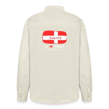 Drapeau de Savoie - Chemise unisexe coupe décontractée bio Stanley/Stella - écru doux - Dos - AI Model Male 178 light (178cm)
