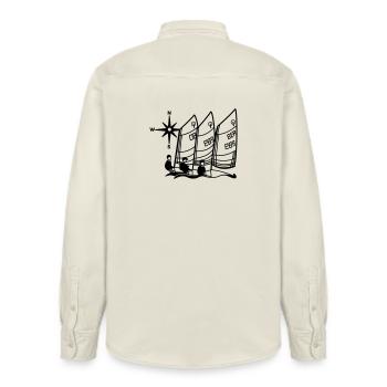 Optimist Opti Segelboot Regatta Segelshirt Kinder - Relaxed Fit Unisex Organic Hemd von Stanley/Stella - Natur - Hinten - AI Model Male 178 light (178cm)