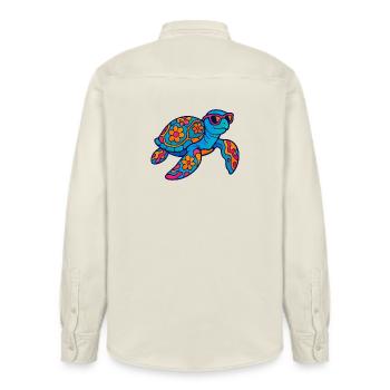 Colorful flower animal turtle with sunglasses - Relaxed Fit Unisex Organic Shirt by Stanley/Stella - soft Ecru - Back - AI Model Male 178 light (178cm)