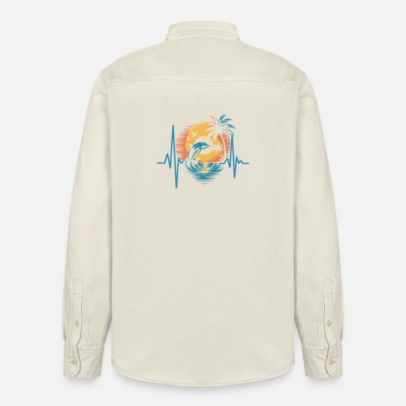 Dauphins et coucher de soleil - Chemise unisexe coupe décontractée bio Stanley/Stella - écru doux