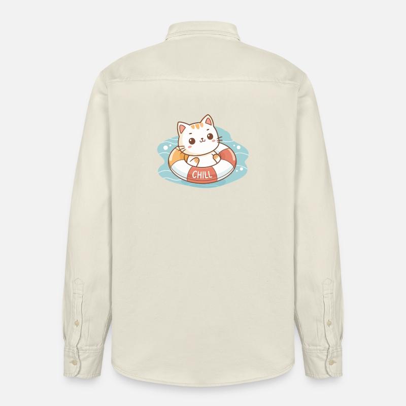 Chat sur Bouée Chill - Chemise unisexe coupe décontractée bio Stanley/Stella - écru doux
