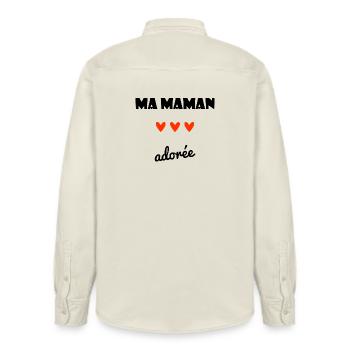 MAMA ADORED. MAMMA. MOTHER'S DAY. HAPPY BIRTHDAY - Relaxed Fit Unisex Organic Shirt by Stanley/Stella - soft Ecru - Back - AI Model Male 178 light (178cm)