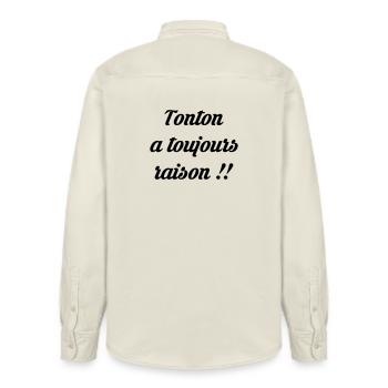 Tonton - Oncle - Neveu - Nièce - Bébé - Naissance - Chemise unisexe coupe décontractée bio Stanley/Stella - écru doux - Dos - AI Model Male 178 light (178cm)