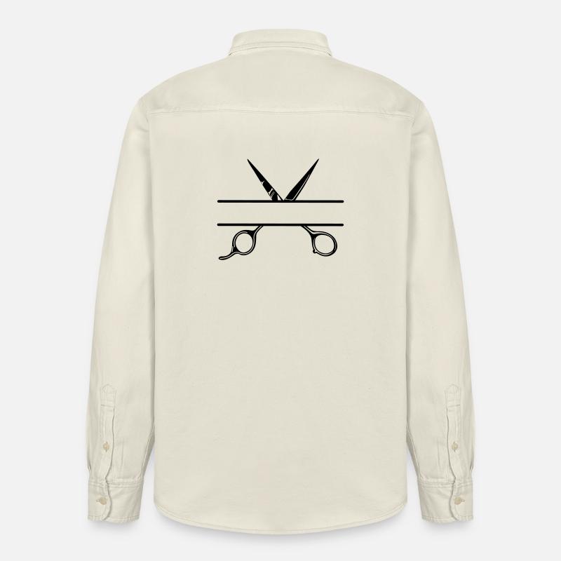 Texte bannière logo coiffeur ouvrir ciseaux - Chemise unisexe coupe décontractée bio Stanley/Stella - écru doux