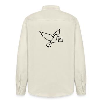 Carrier Pigeon Ballot Outline - Relaxed Fit Unisex Organic Shirt by Stanley/Stella - soft Ecru - Back - AI Model Male 178 light (178cm)