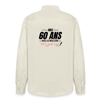70th Birthday, everyone signs - Relaxed Fit Unisex Organic Shirt by Stanley/Stella - soft Ecru - Back - AI Model Male 178 light (178cm)