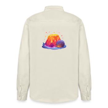 Lava Hill Cuddly Hedgehog - Relaxed Fit Unisex Organic Shirt by Stanley/Stella - soft Ecru - Back - AI Model Male 178 light (178cm)