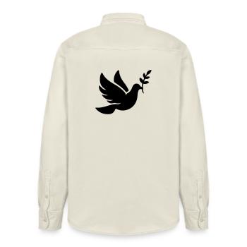 Dove Peace Faith - Relaxed Fit Unisex Organic Shirt by Stanley/Stella - soft Ecru - Back - AI Model Male 178 light (178cm)