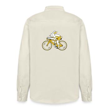 hare on a racing bike - Relaxed Fit Unisex Organic Shirt by Stanley/Stella - soft Ecru - Back - AI Model Male 178 light (178cm)