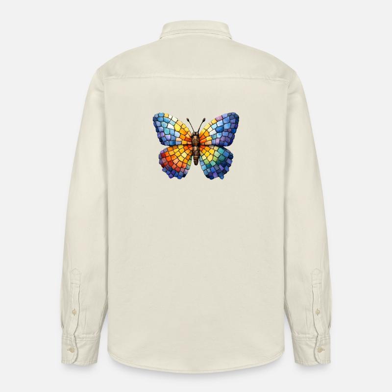 Mosaïque de papillon - Cadeau d’éventail papillon - Chemise unisexe coupe décontractée bio Stanley/Stella - écru doux