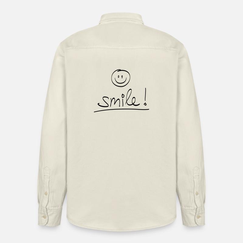 Manuscrit « SMILE ! » avec visage rieur - Chemise unisexe coupe décontractée bio Stanley/Stella - écru doux