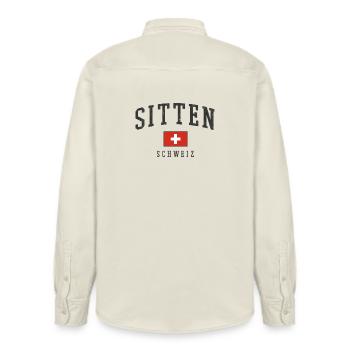 Sion Switzerland – flag motif with local pride - Relaxed Fit Unisex Organic Shirt by Stanley/Stella - soft Ecru - Back - AI Model Male 178 light (178cm)