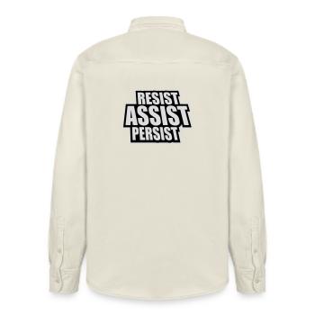 Resist Assist Persist Aktivismus Motivation Logo - Relaxed Fit Unisex Organic Hemd von Stanley/Stella - Natur - Hinten - AI Model Male 178 light (178cm)