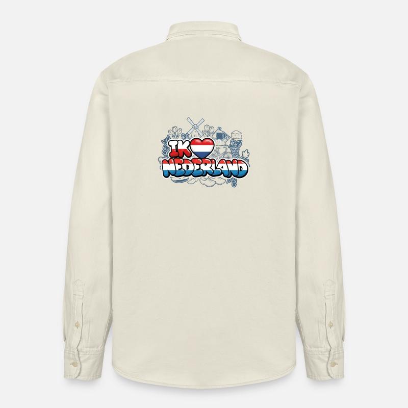 J’aime les Pays-Bas avec drapeau - Chemise unisexe coupe décontractée bio Stanley/Stella - écru doux