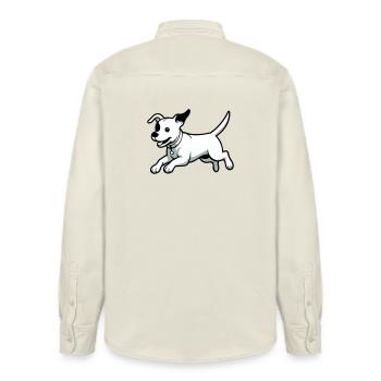 Verspielter Hund-Cartoon - Relaxed Fit Unisex Organic Hemd von Stanley/Stella - Natur - Hinten - AI Model Male 178 light (178cm)