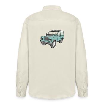 Landy 4x4 Land - Rover Serie3 LaRo Defender - Relaxed Fit Unisex Organic Hemd von Stanley/Stella - Natur - Hinten - AI Model Male 178 light (178cm)