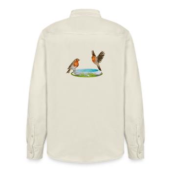 Bird potions with two fun robins - Relaxed Fit Unisex Organic Shirt by Stanley/Stella - soft Ecru - Back - AI Model Male 178 light (178cm)