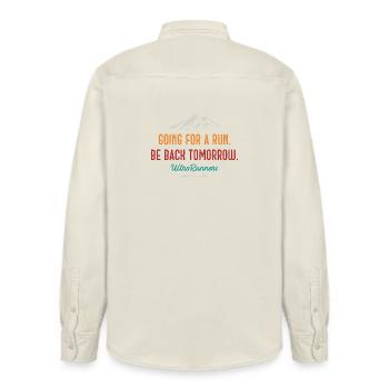 Going for a Run. Be Back Tomorrow. Ultra Runners - Relaxed Fit Unisex Organic Shirt by Stanley/Stella - soft Ecru - Back - AI Model Male 178 light (178cm)