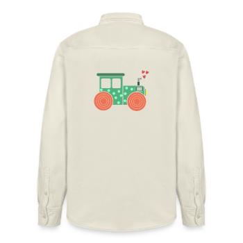 Kraftfahrzeug Ackerbau Herz Traktor Biobauer Feld - Relaxed Fit Unisex Organic Hemd von Stanley/Stella - Natur - Hinten - AI Model Male 178 light (178cm)
