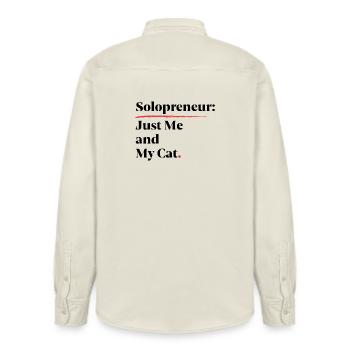 Solopreneur: Just Me and My Cat [Black] - Relaxed Fit Unisex Organic Shirt by Stanley/Stella - soft Ecru - Back - AI Model Male 178 light (178cm)