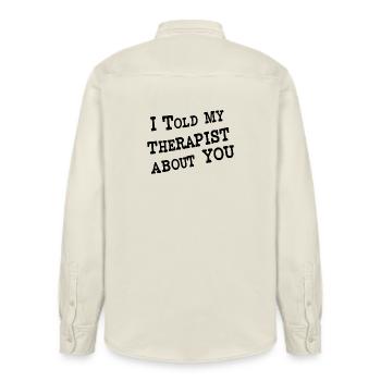 I Told My Therapist About You - Relaxed Fit Unisex Organic Shirt by Stanley/Stella - soft Ecru - Back - AI Model Male 178 light (178cm)