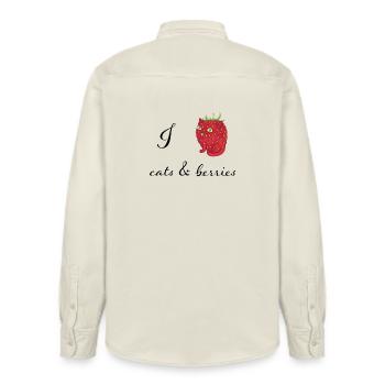 I love Cats &amp; Berries - Relaxed Fit Unisex Organic Shirt by Stanley/Stella - soft Ecru - Back - AI Model Male 178 light (178cm)