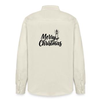 Merry Christmas with Christmas Candle - Relaxed Fit Unisex Organic Shirt by Stanley/Stella - soft Ecru - Back - AI Model Male 178 light (178cm)