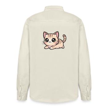 Kawaii Beige Kitten Eyes Charm - Relaxed Fit Unisex Organic Shirt by Stanley/Stella - soft Ecru - Back - AI Model Male 178 light (178cm)