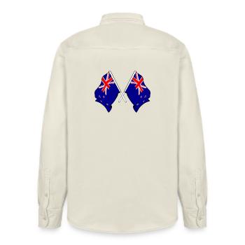 Neuseeland Cross-Flaggen - Relaxed Fit Unisex Organic Hemd von Stanley/Stella - Natur - Hinten - AI Model Male 178 light (178cm)
