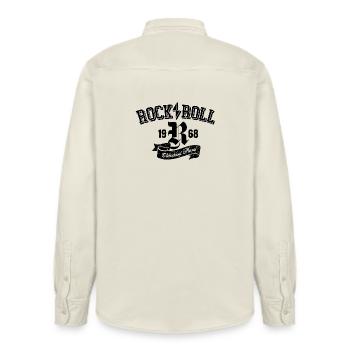 Rock and Roll Oldschool Logo-Design - Relaxed Fit Unisex Organic Hemd von Stanley/Stella - Natur - Hinten - AI Model Male 178 light (178cm)